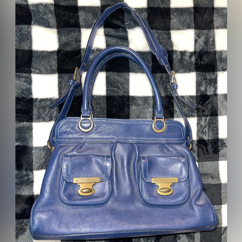 Vintage Marc Jacobs Navy Blue Handbag with Gold Accents